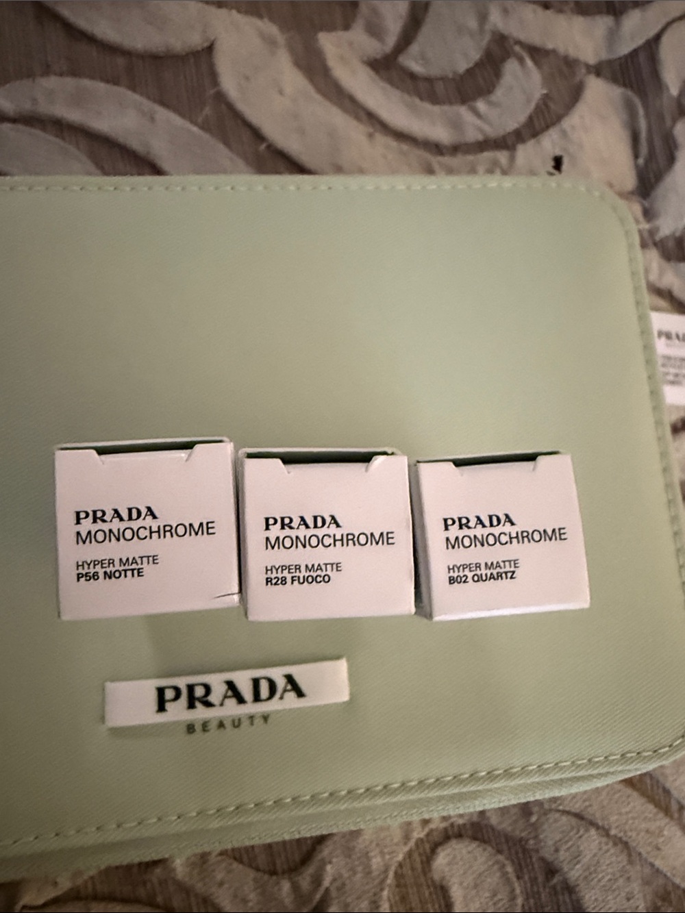 Prada Cosmetic Case in Black with Light Green Trim with 3 ๐ $ mirror - Picture 6 of 10